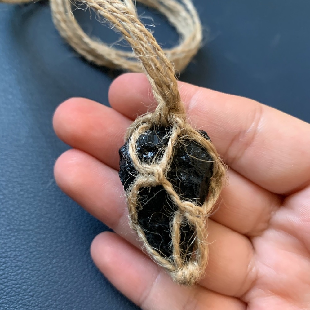 Tourmaline Crystal Hemp Wrapped Necklace